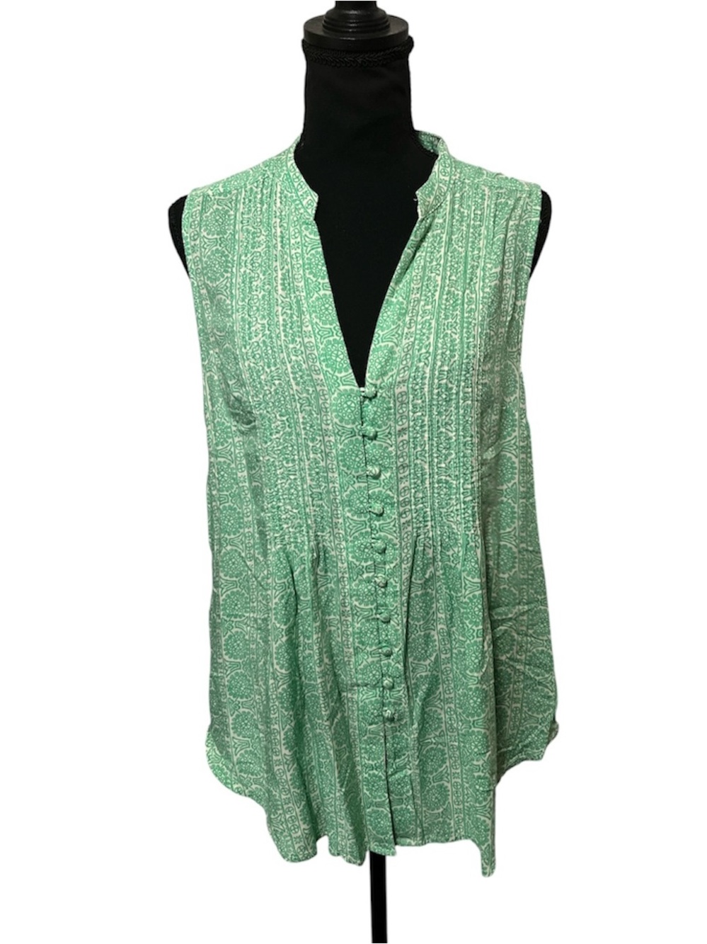 Maeve by Anthropologie Boho Blouse Large Flowy Green Sleeveless Summer Tunic Top